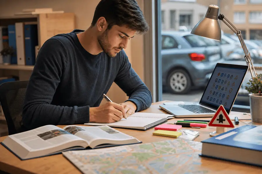 Aprovecha técnicas de estudio efectivas para el examen de conducir. Prioriza señales y reglamentos, optimiza tiempo y espacio, y usa recursos online.